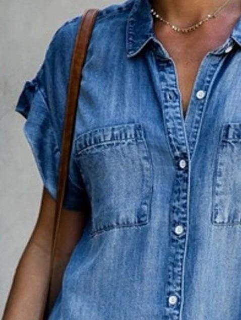 Stilla | Knap Kortærmet Denim Skjorte Kjole