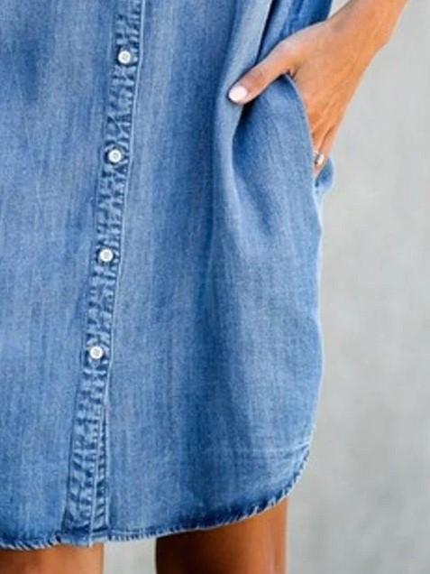 Stilla | Knap Kortærmet Denim Skjorte Kjole
