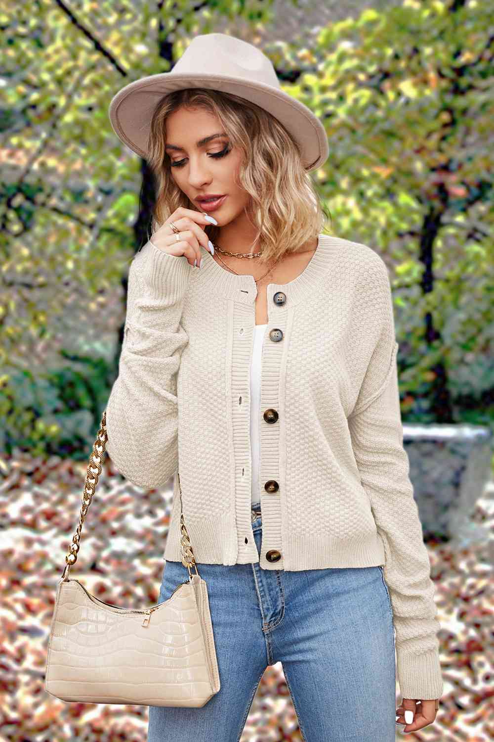 Stilla | Op Rund Hals Drop Skulder Cardigan