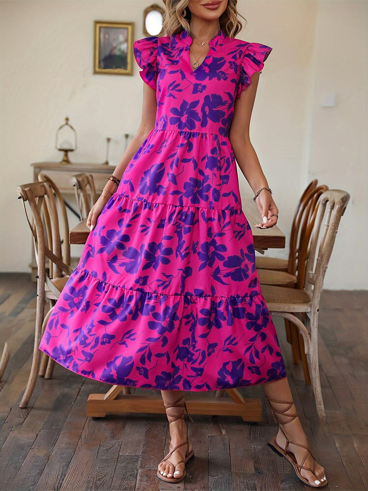 Stilla | Printed Cap Sleeve Midi Kjole