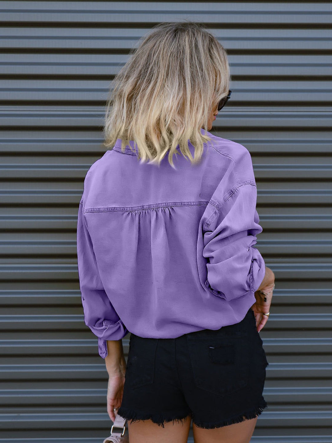 Stilla | Pocketed Button Up Denim Top