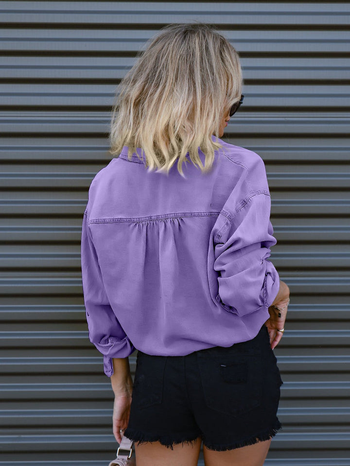 Stilla | Pocketed Button Up Denim Top
