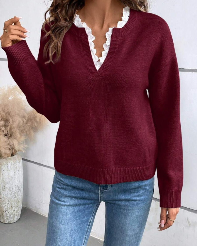 Stilla | Strikpullover med blonder