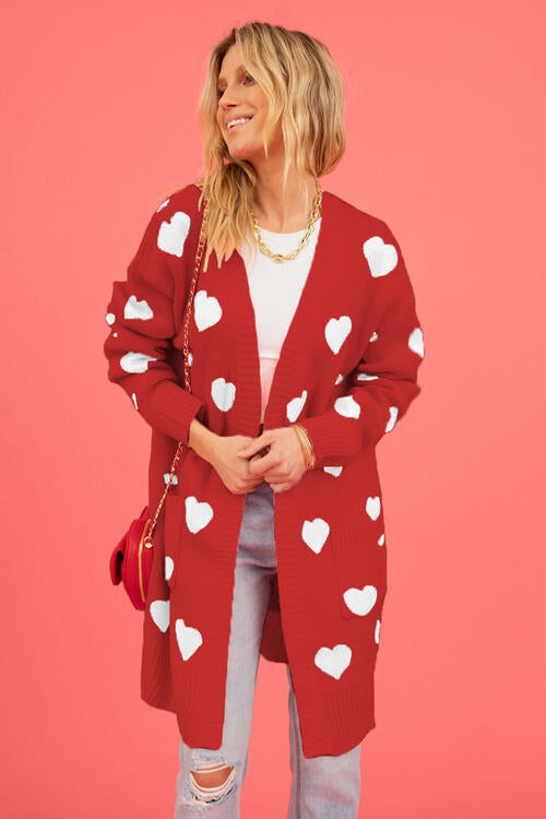 Stilla | Grafisk Åben Front Cardigan Med Lommer