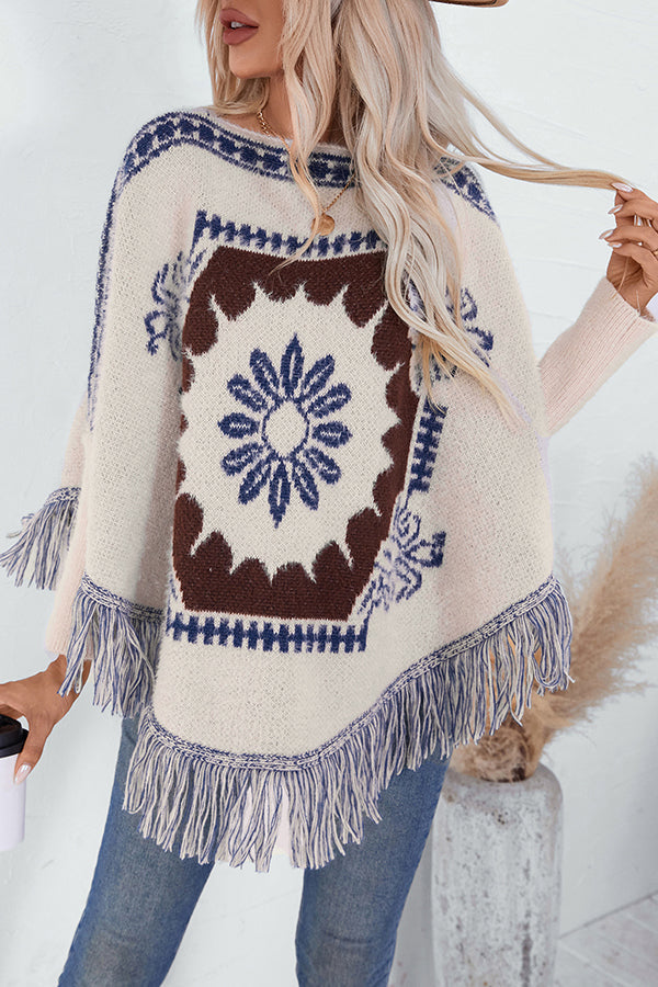 Stilla | Boho Strik Sweater med Frynse Kant