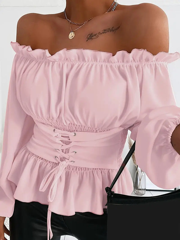 Stilla | Top Off Shoulder Top Med Justerbar Talje og Lange Ærmer