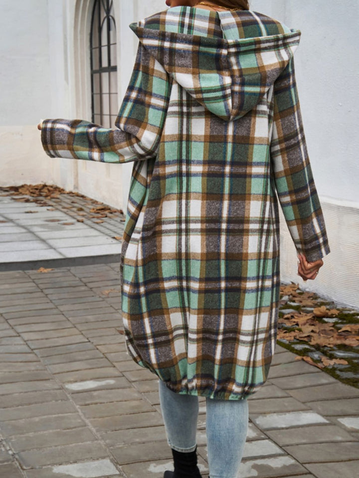 Stilla | Plaid Zip Up Hooded Coat