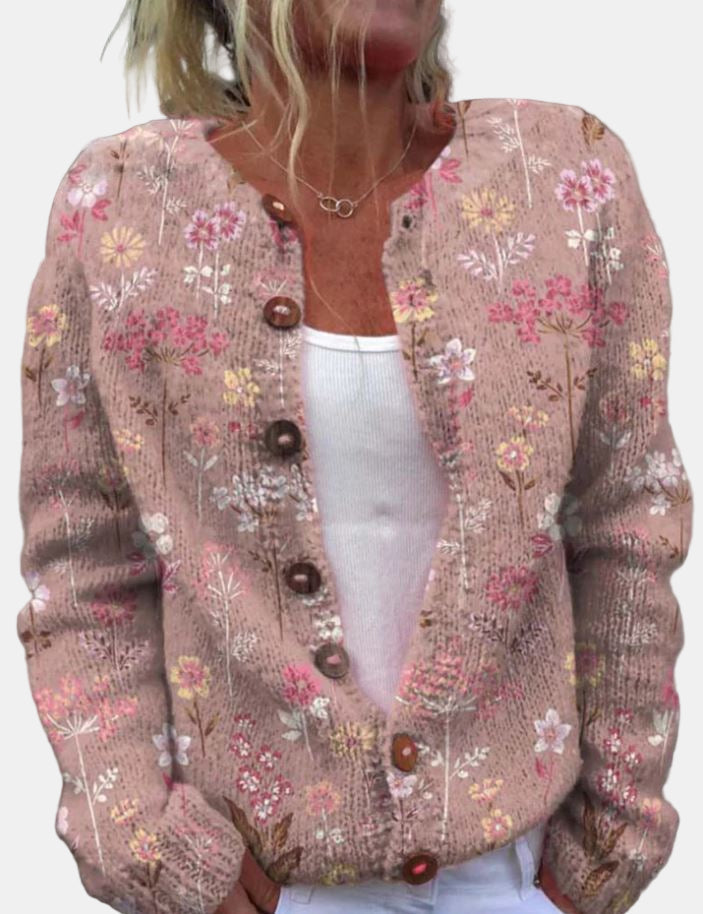 Stilla | Elegant Blomst Rosa Cardigan