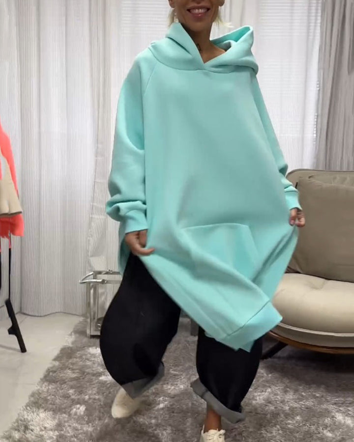 Stilla | Hættepullover med split og lange ærmer