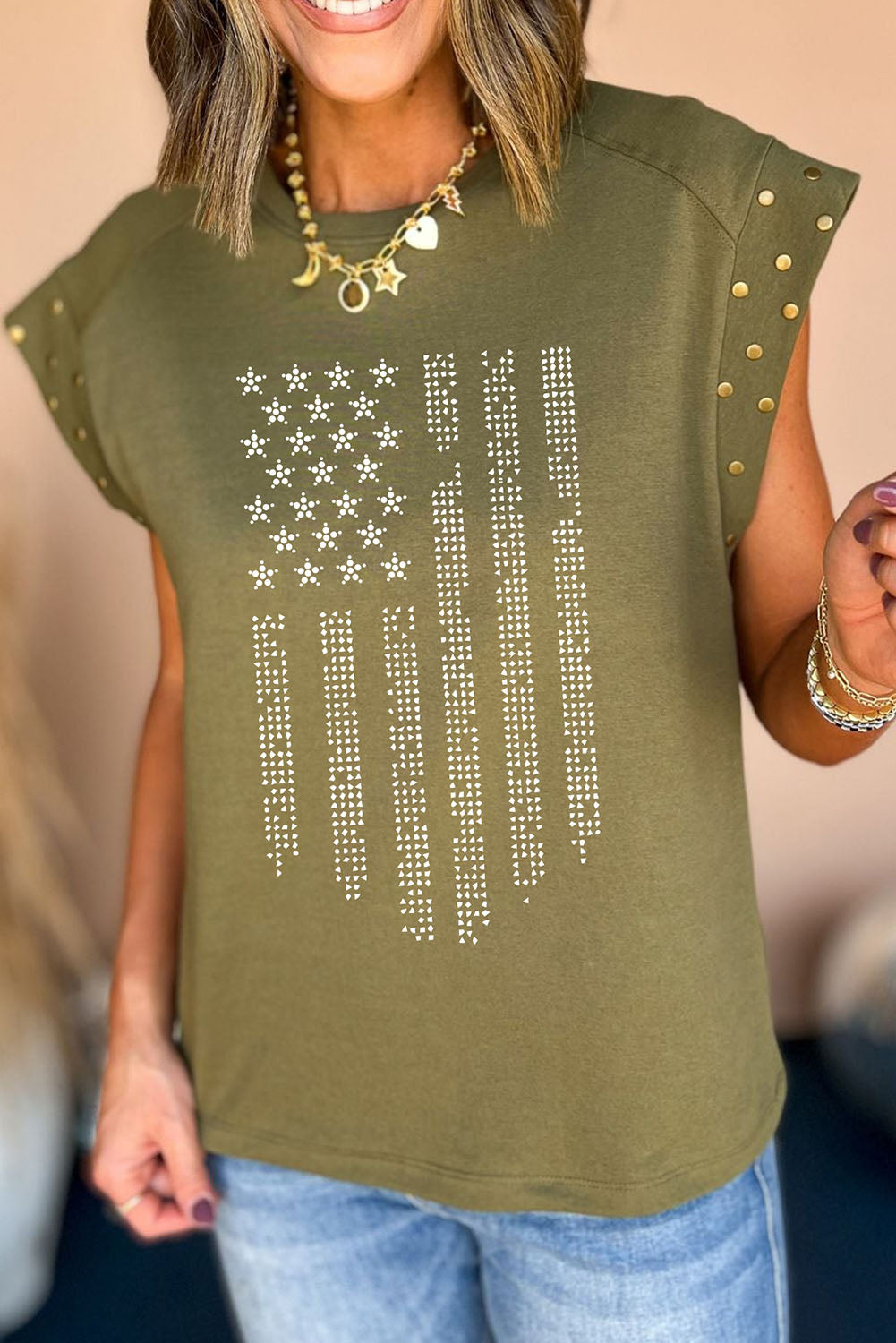 Stilla | US Flag Rund Hals Kappe Ærme T-Shirt
