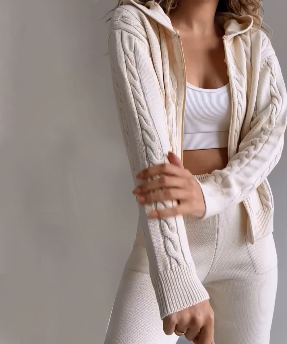 Stilla | To-delt sæt med cardigan og casual jacquard-strikpullover