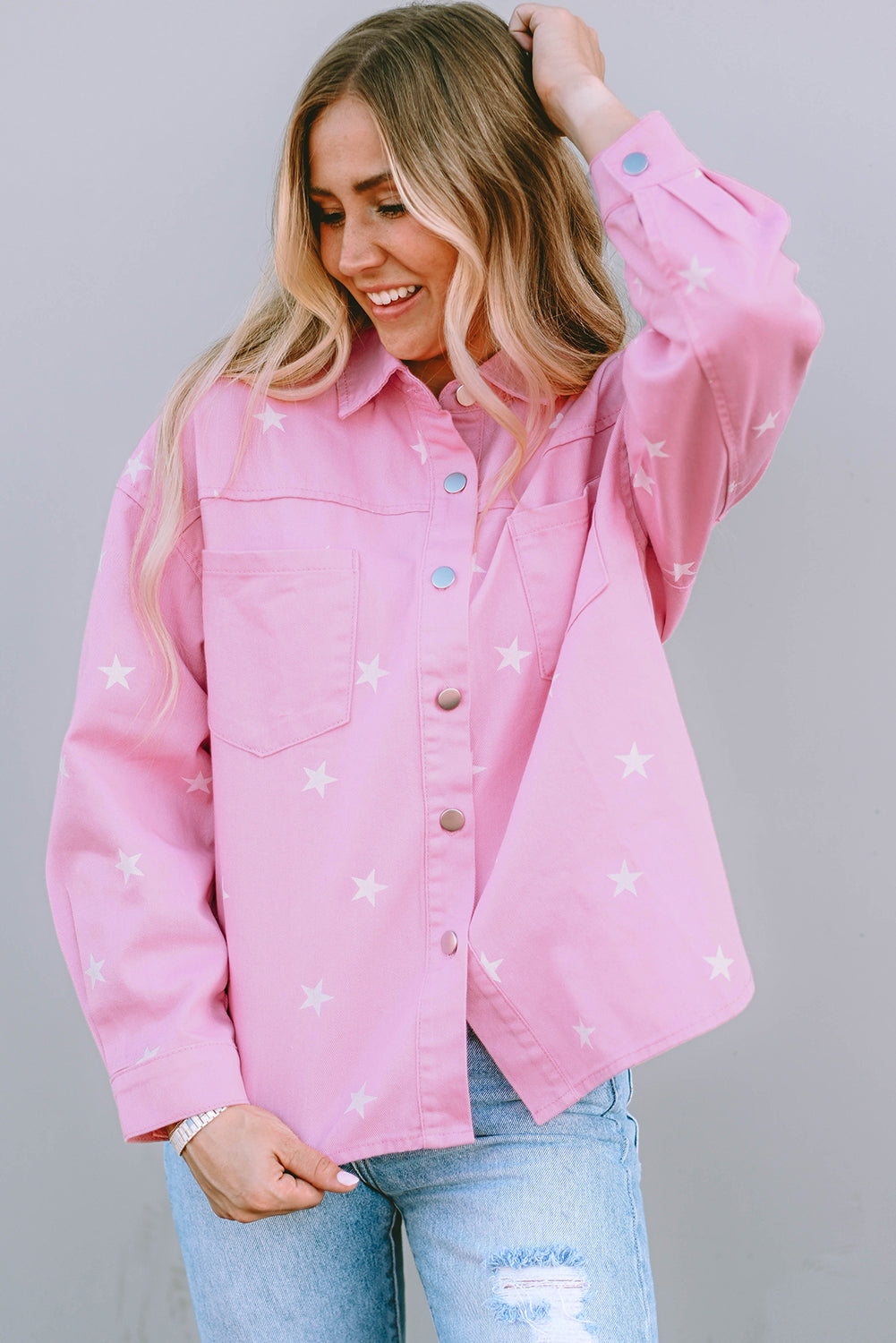 Stilla | Mønster Button Up Slid Denim Jakke