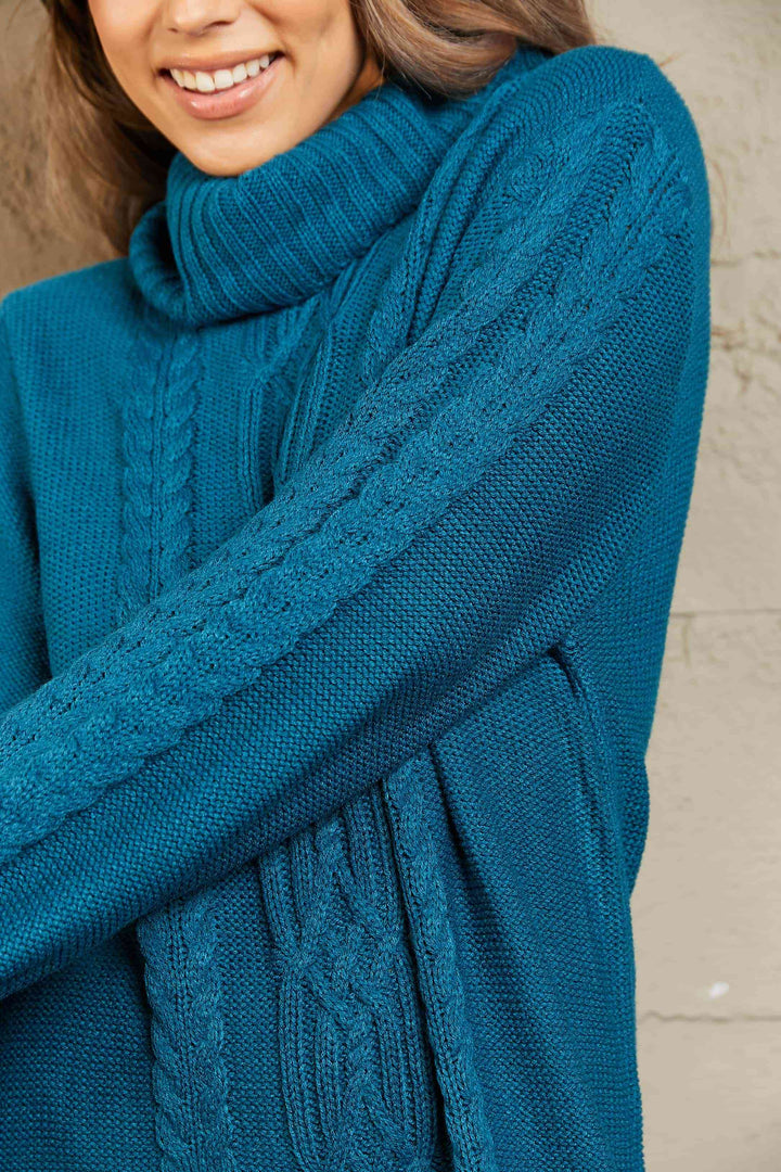 Stilla | Højre Mixed Strik Turtleneck Lantern Ærme Sweater Kjole