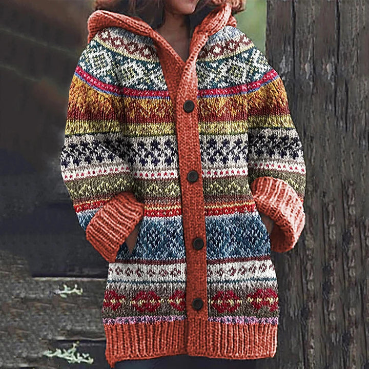 Stilla | Varme Strikkardigan med Print