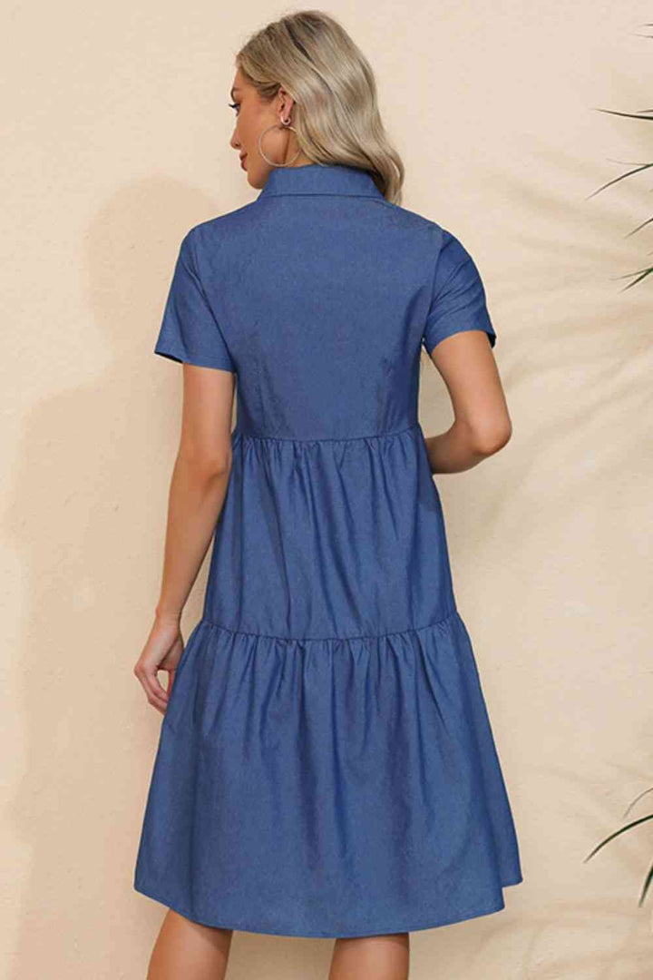 Stilla | Ærme Krave Knappet Denim Kjole