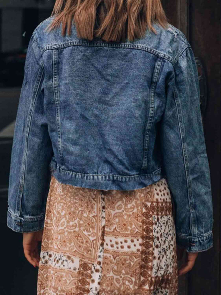 Stilla | up Kravehals Distressed Denim Jakke