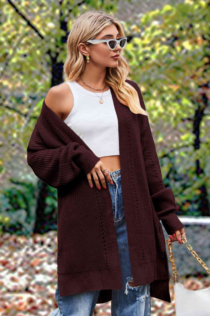 Stilla | Langærmet Åben Front Slids Cardigan