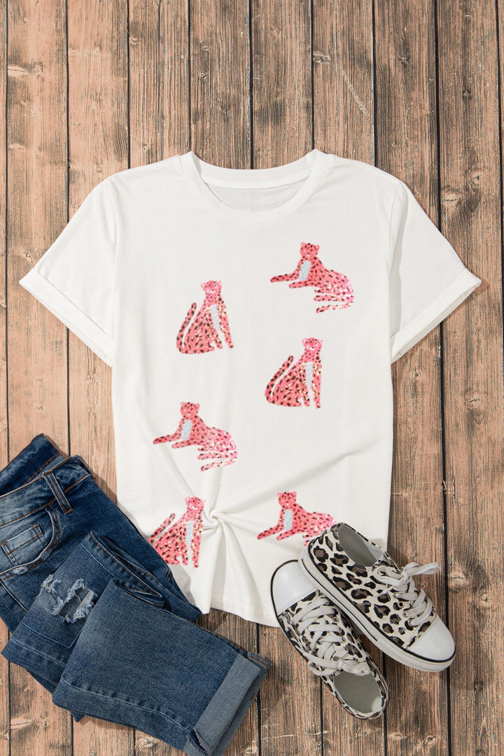Stilla | Leopard Rund Hals Kort Ærmet T-Shirt