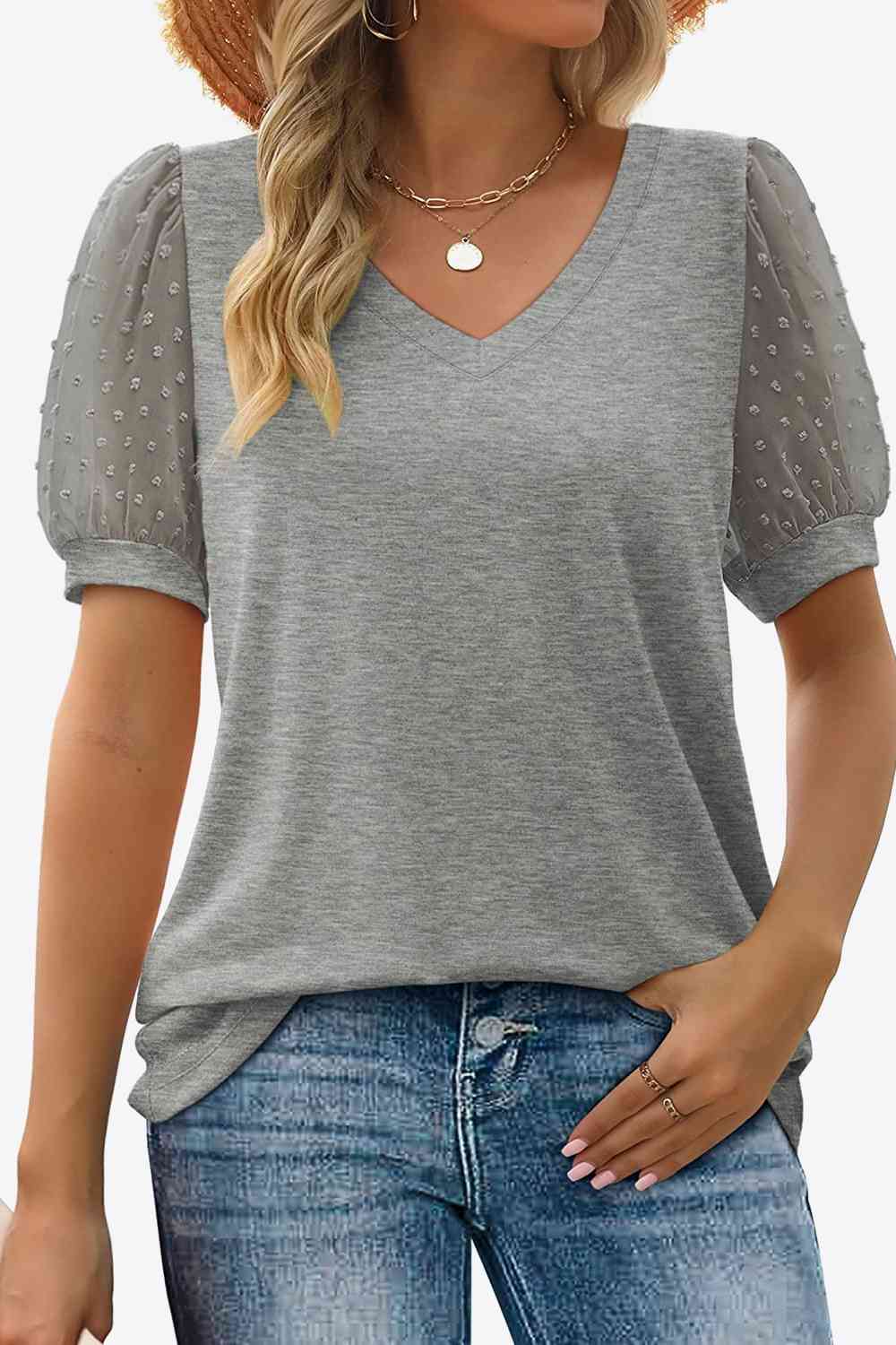 Stilla | Dot Puff Sleeve V-hals Tee