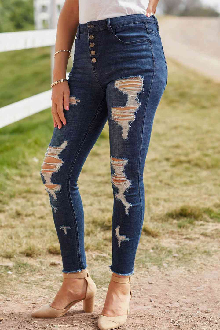 Stilla | Slidte Knaplukning Rawe Kant Jeans