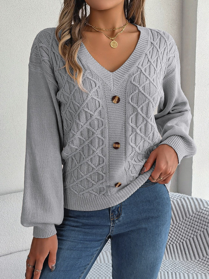 Stilla | Strikket V-hals lanterneærme sweater