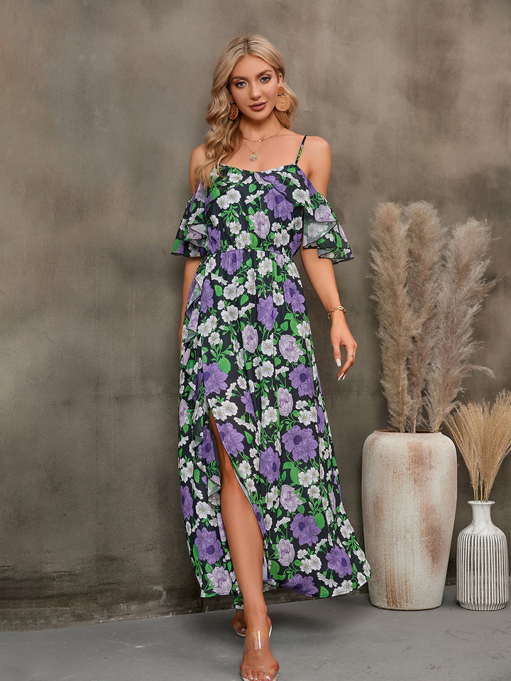 Stilla | Spaghetti Strop Cold-Shoulder Slid Maxi Kjole