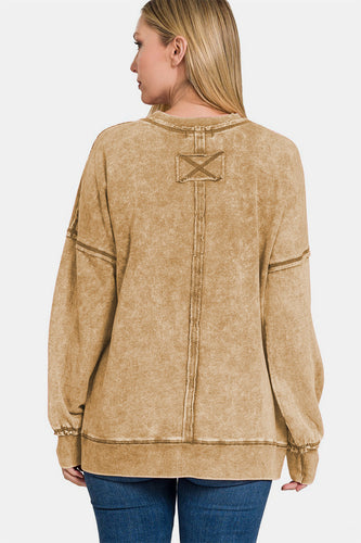 Stilla | Sweatshirt med synlige syninger, rund krave og faldende skuldre