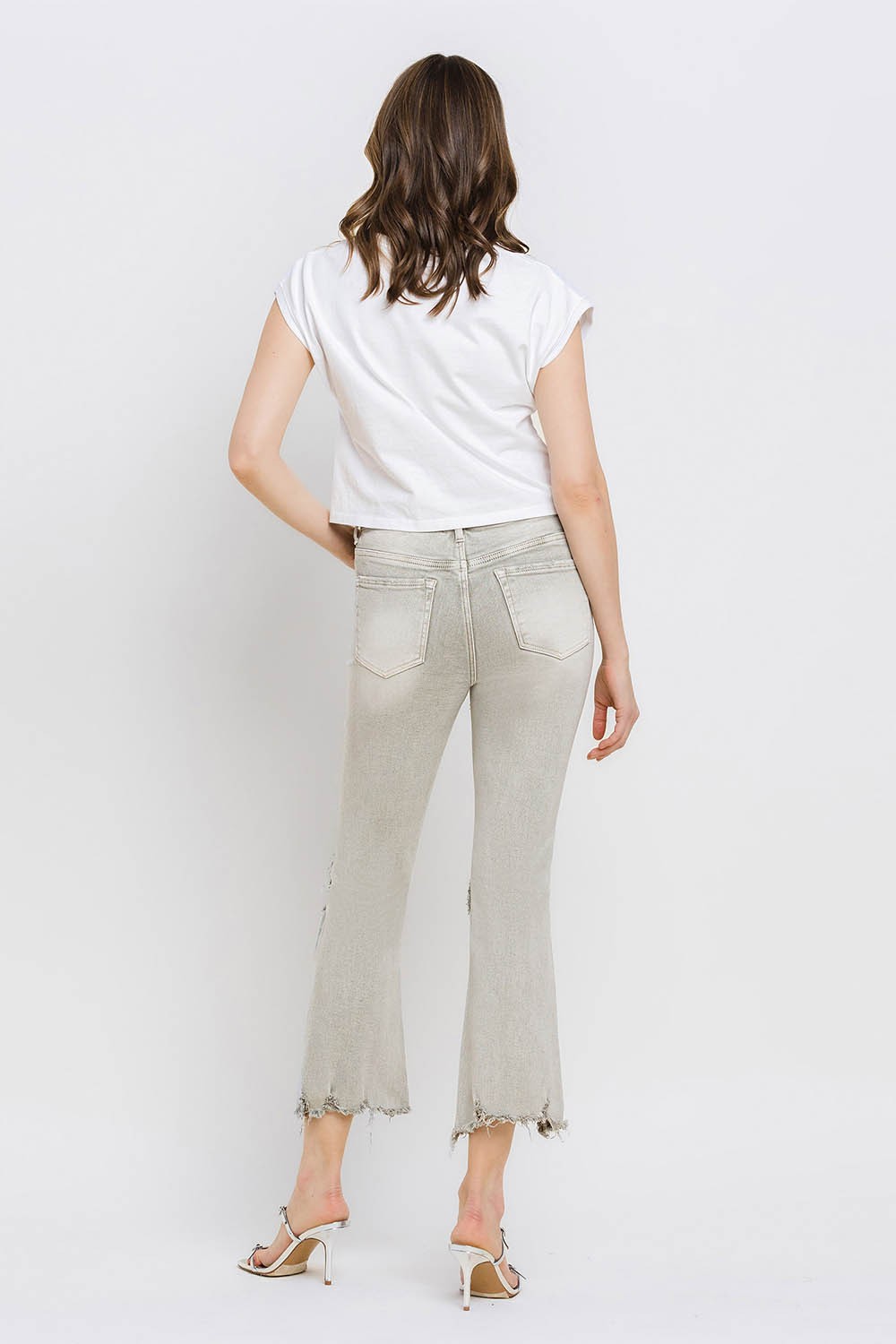 Stilla | Distressed Raw Hem Cropped Flare Jeans