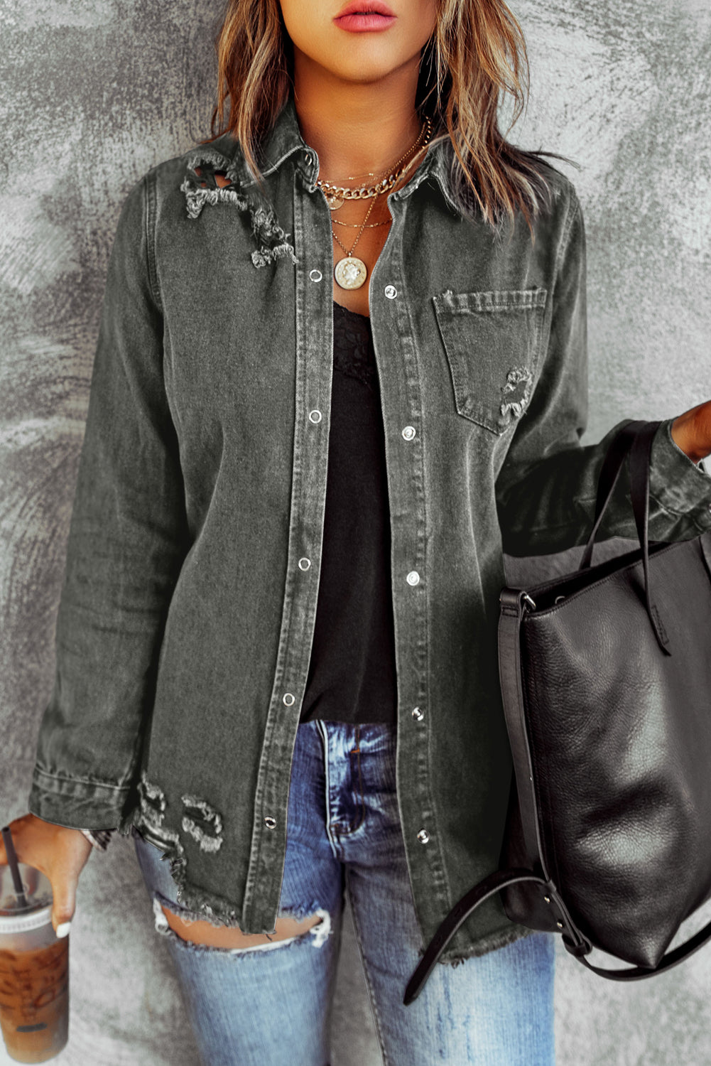 Stilla | Raw Hem Snap Down Denim Jakke