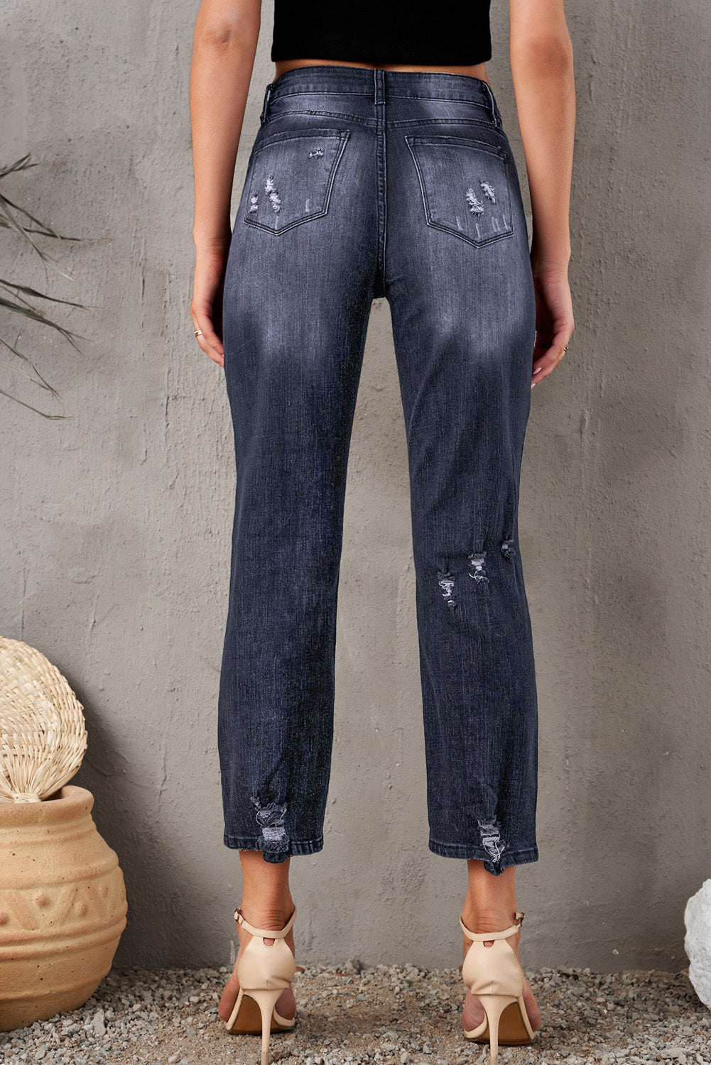 Stilla | Distressed Hem Detalje Afklippede Jeans