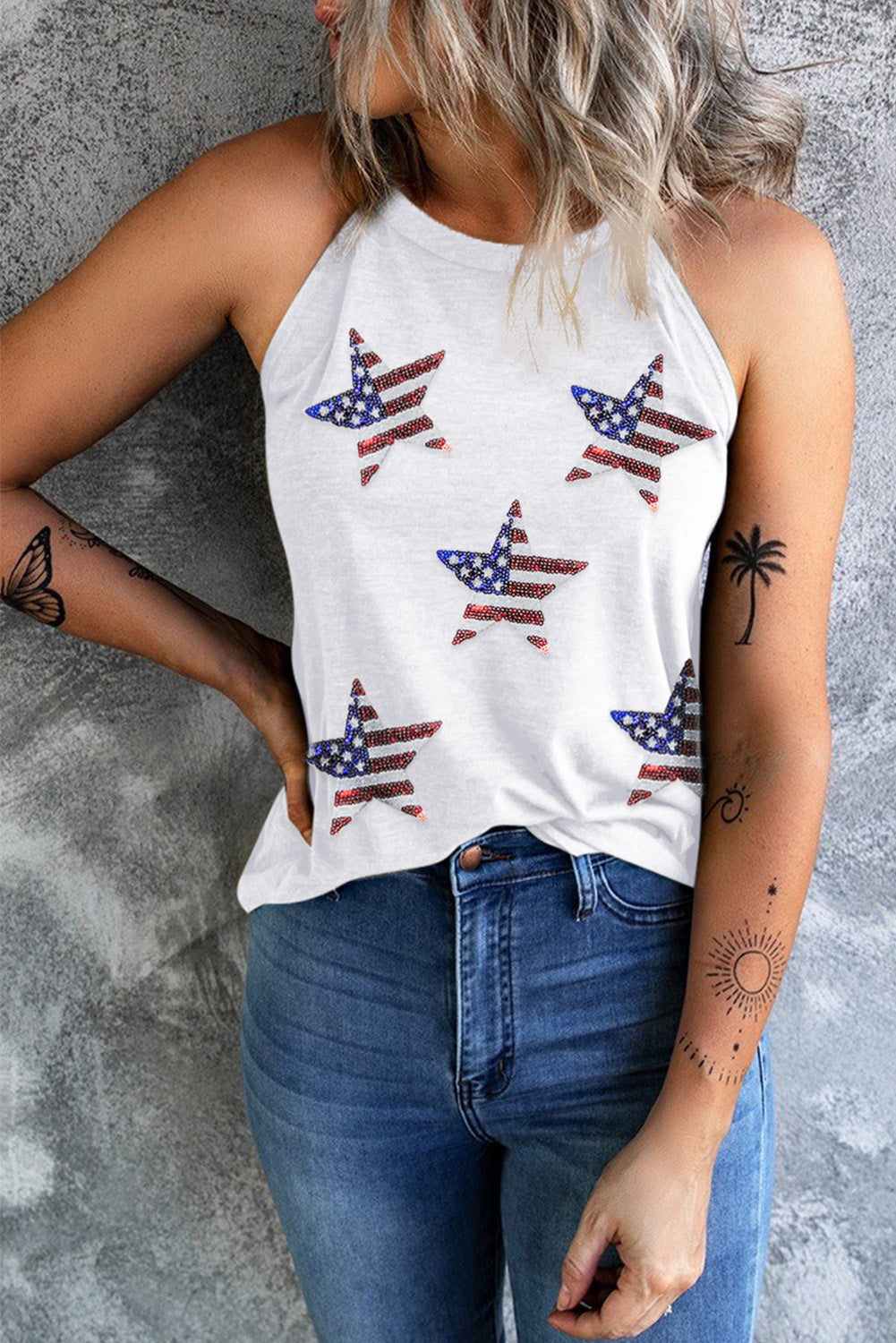 Stilla | US Flag Star Grecian Neck Tank