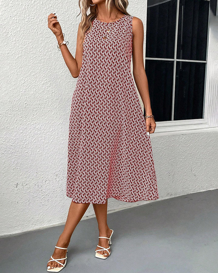 Stilla | Ærmeløs Kjole med Geometrisk Print