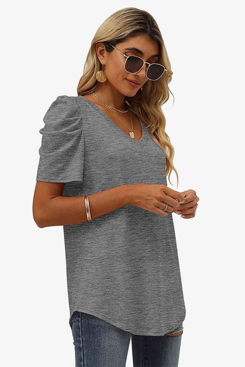Stilla | Hals Puff Ermel T-shirt