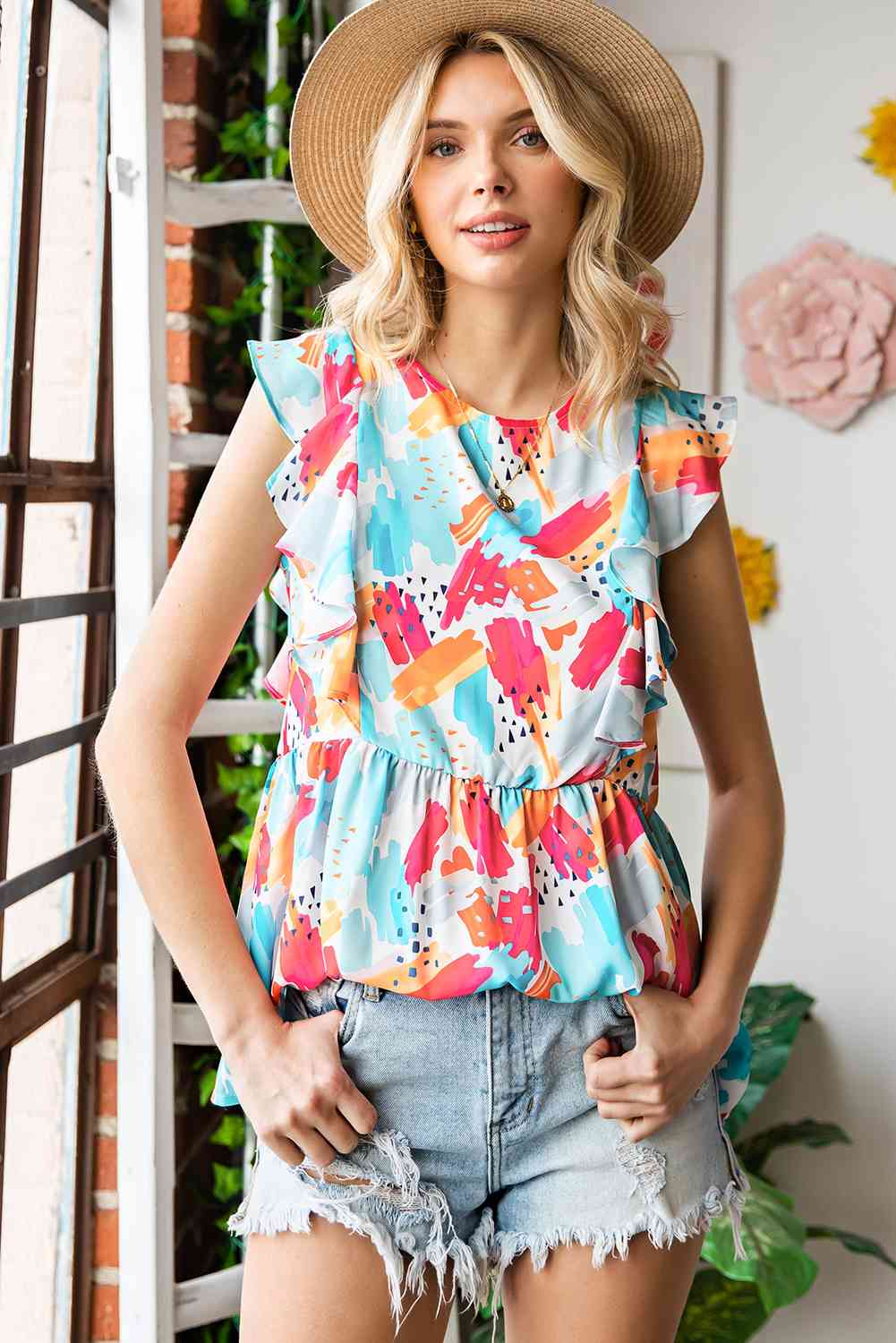 Stilla | Rund Hals Ruffle Peplum Top