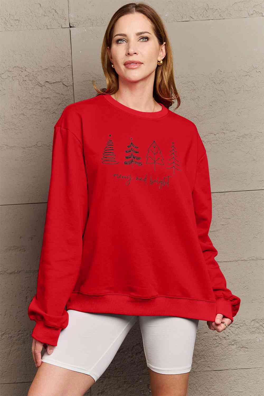 Stilla | Love Full Size Merry and Bright Graphic Sweatshirt