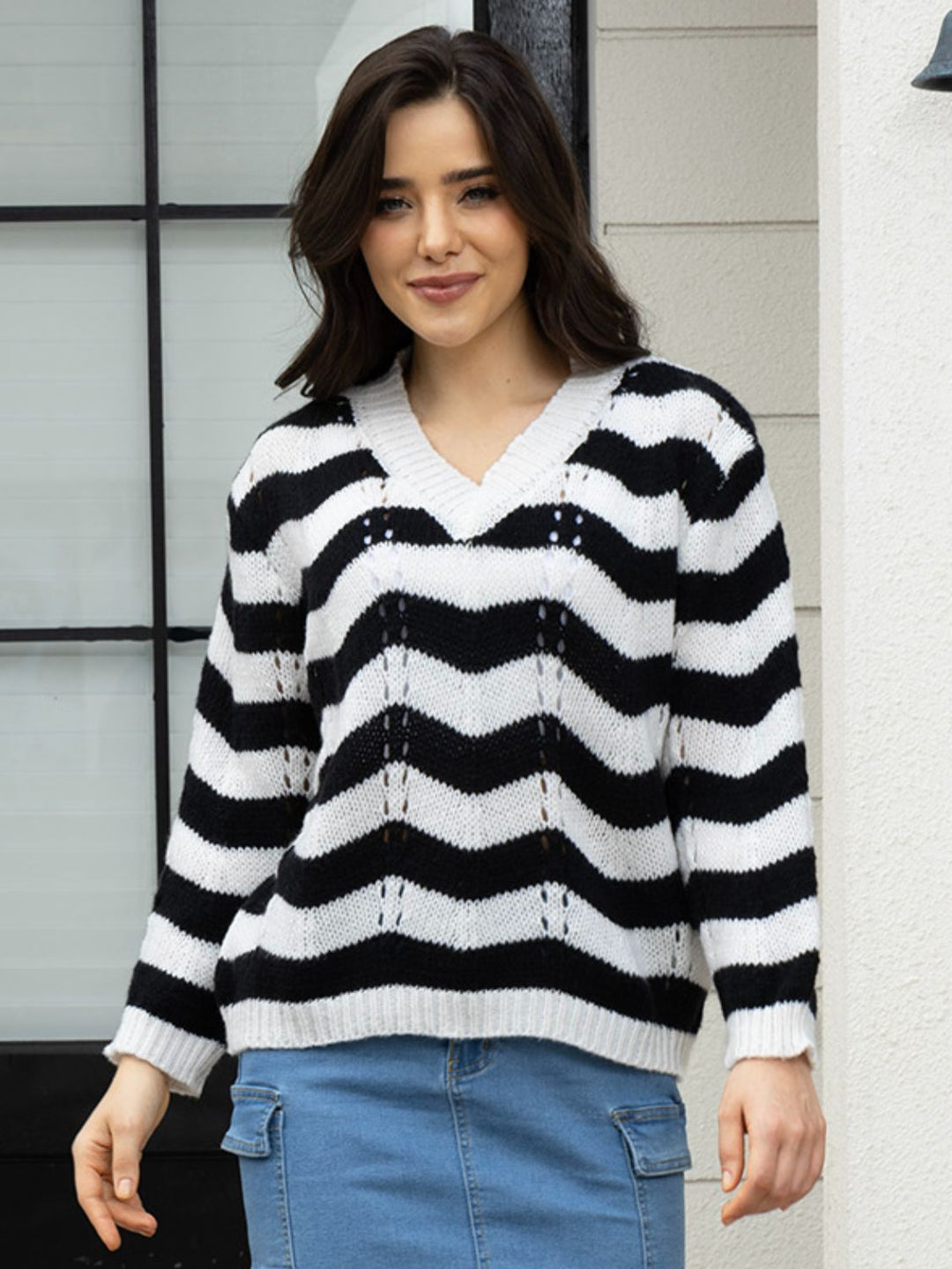 Stilla | Stribet V-hals Sweater