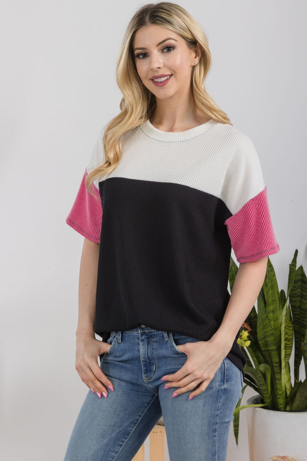 Stilla | Full Size Ribbed Color Block T-Shirt