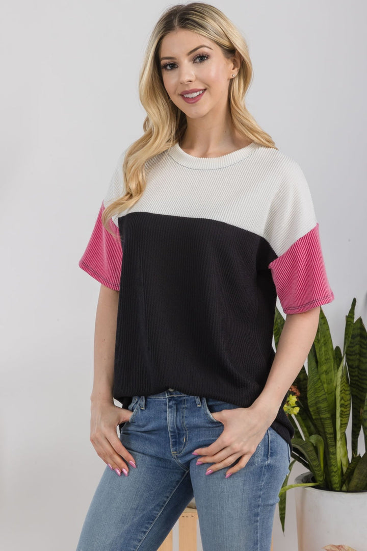 Stilla | Full Size Ribbed Color Block T-Shirt