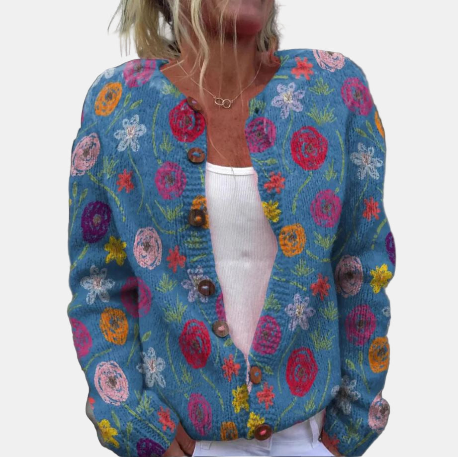 Stilla | Blå Blomstret Cardigan