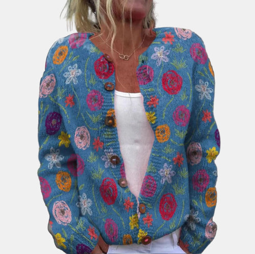 Stilla | Blå Blomstret Cardigan