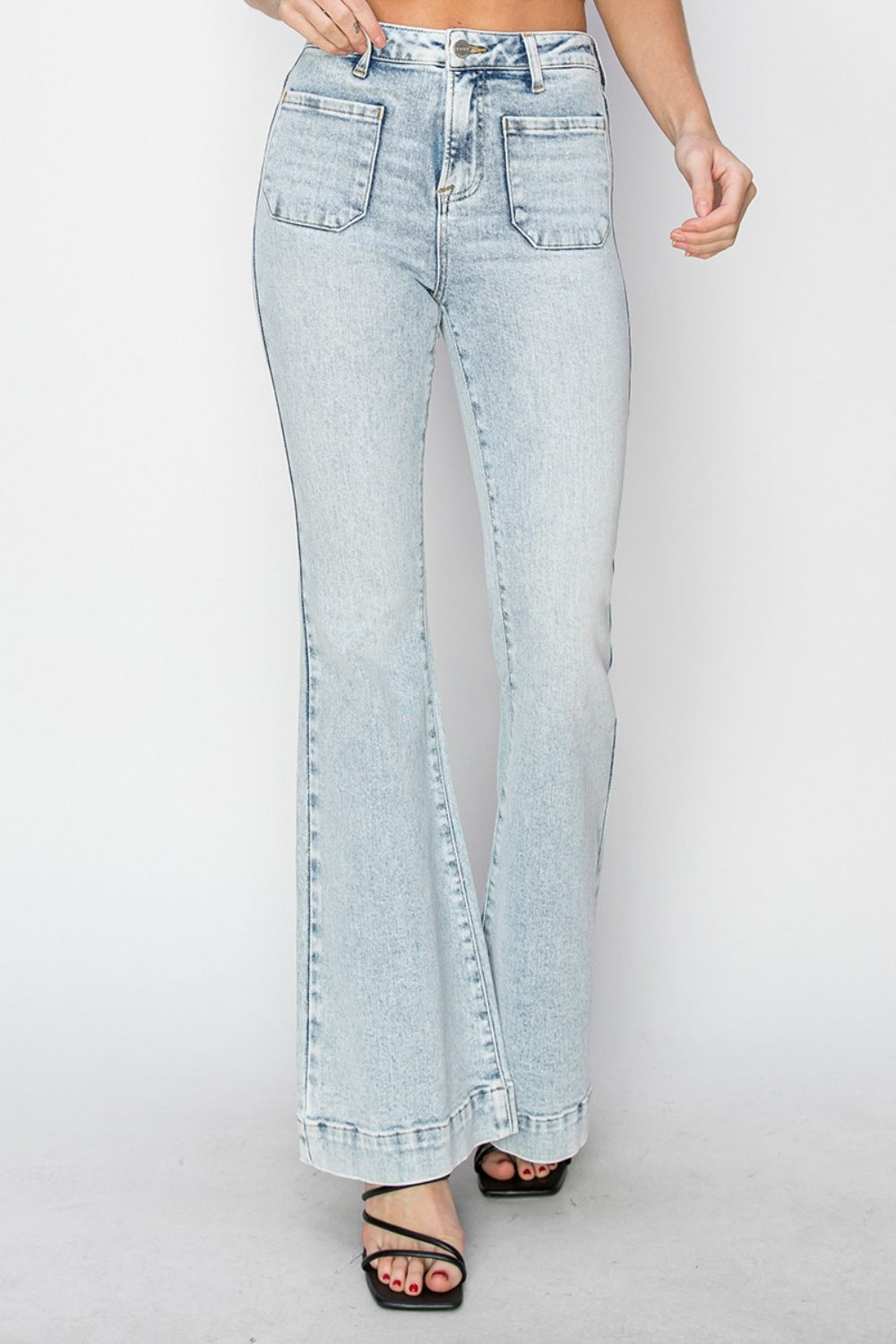 Stilla | Full Size High Rise Front Patch Pocket Flare Jeans