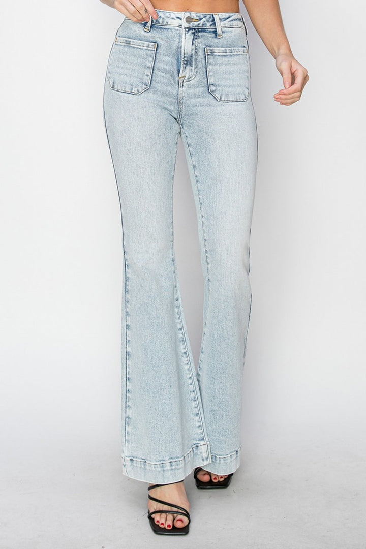 Stilla | Full Size High Rise Front Patch Pocket Flare Jeans