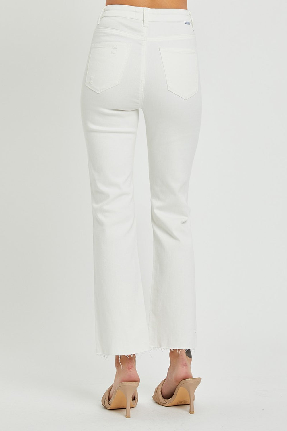 Stilla | Full Size Høj Talje Knap-gennemsigtig Lige Ankler Jeans