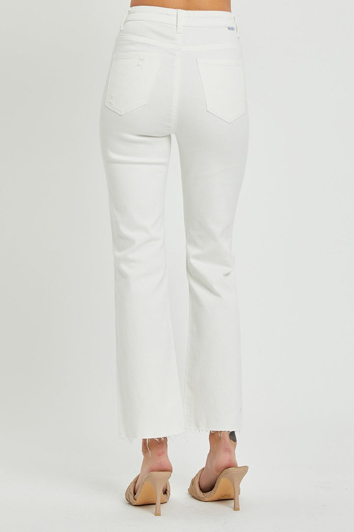 Stilla | Full Size Høj Talje Knap-gennemsigtig Lige Ankler Jeans
