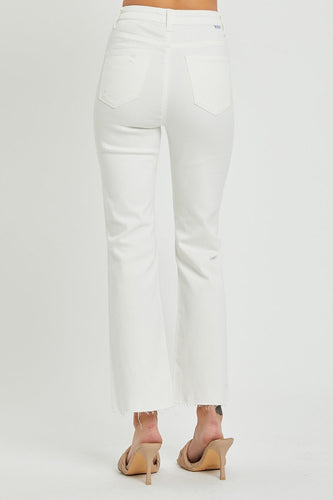 Stilla | Full Size Høj Talje Knap-gennemsigtig Lige Ankler Jeans