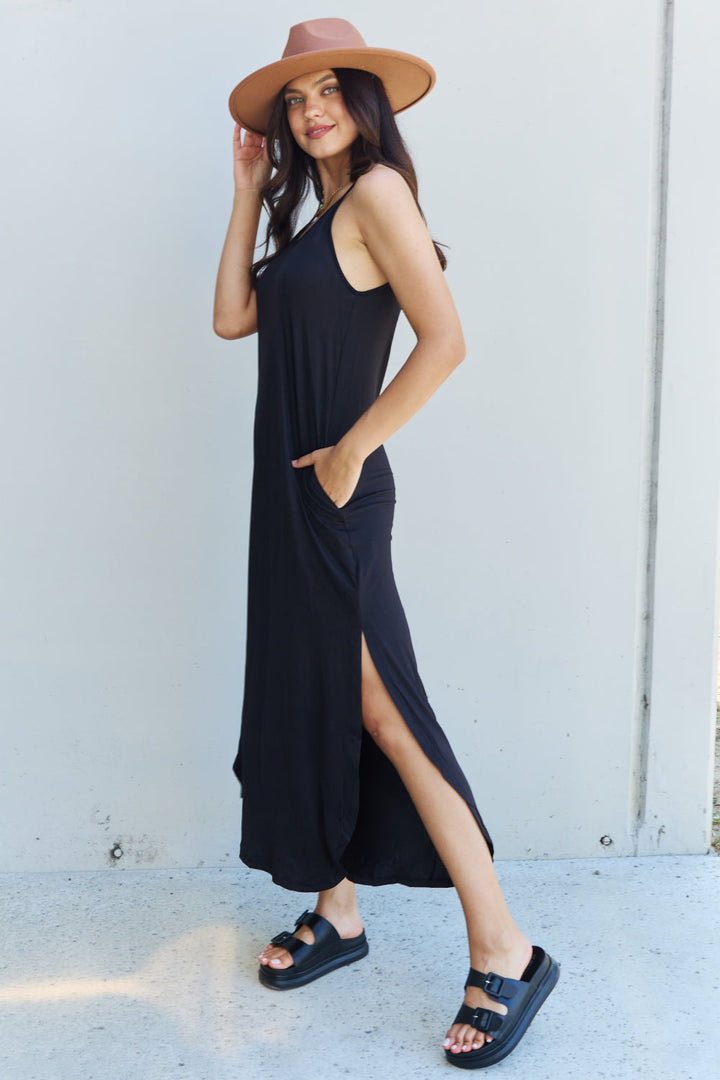 Stilla | Good Energy Full Size Cami Side Slit Maxi Dress I Sort