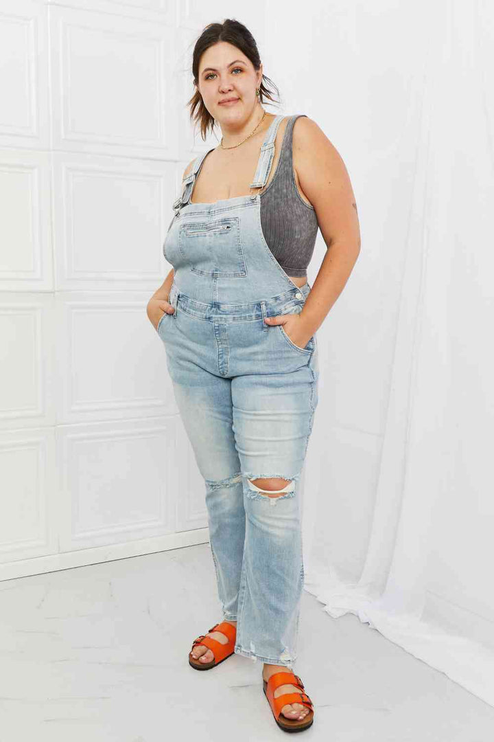 Stilla | Blue Melina Full Size Distressed Straight Leg Overalls