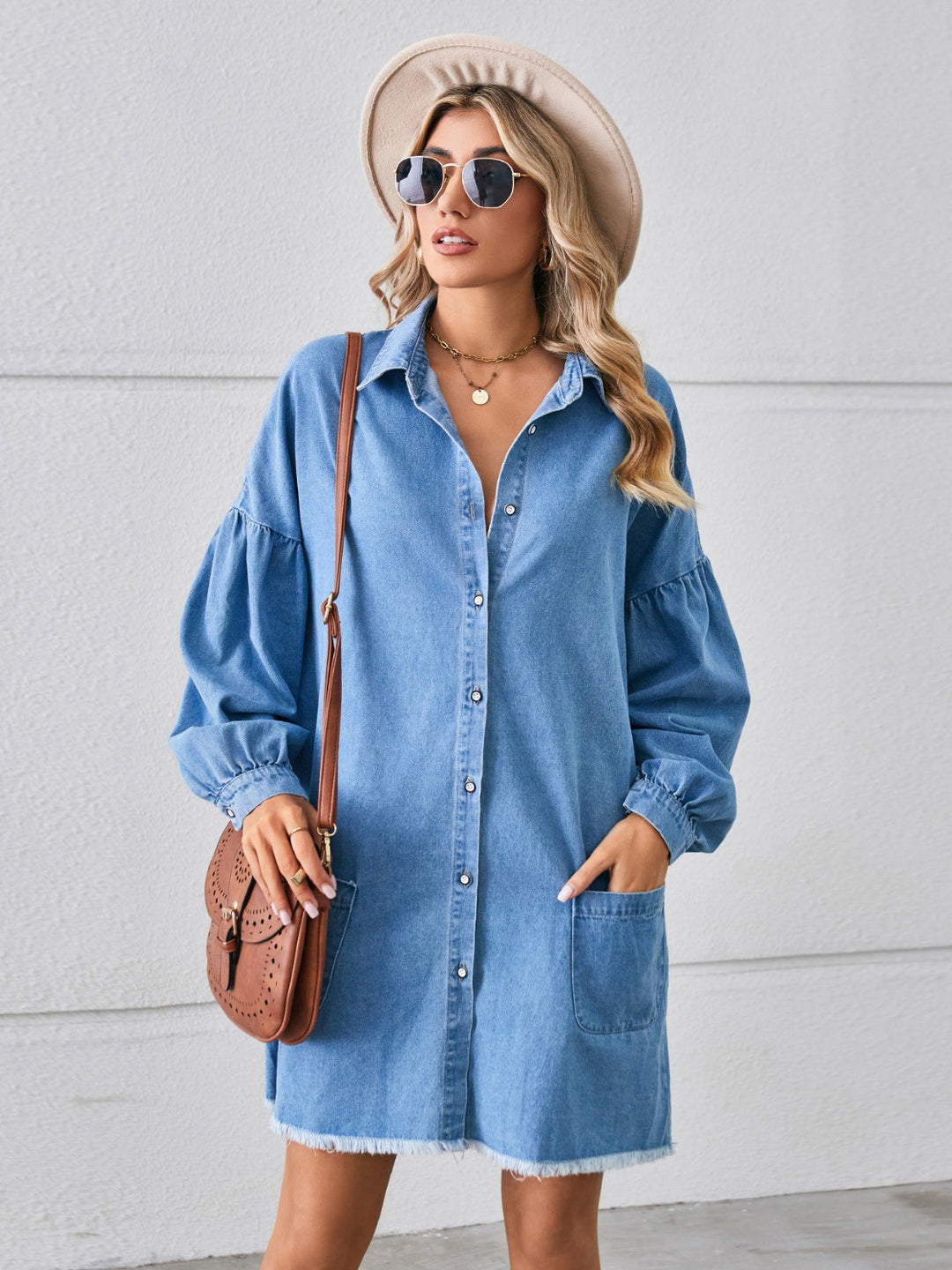 Stilla | Up Pocketed Raw Hem Denim Kjole
