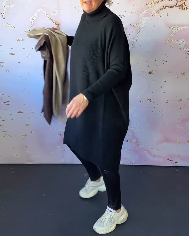 Stilla | Afslappet Ensfarvet Pullover med Høj Krave og Lange Ærmer