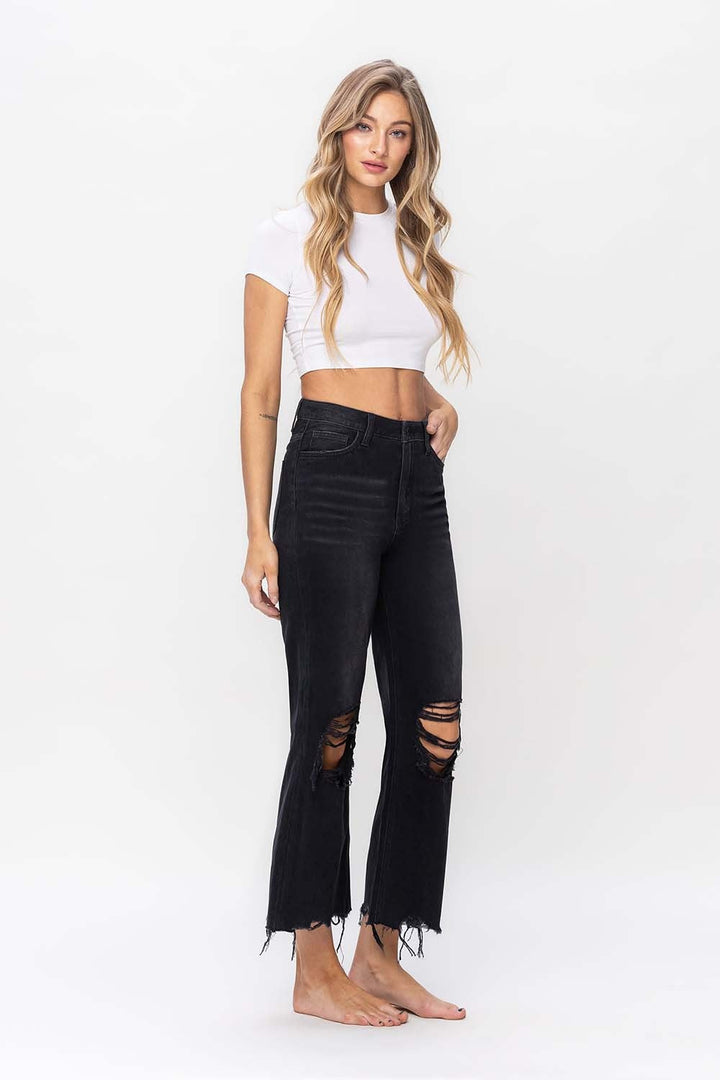 Stilla | by Flying Monkey Vintage Ultra Høj Talje Distressed Crop Flare Jeans